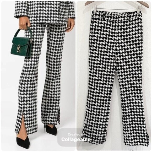 Anine Bing Houndstooth Kick Flare Trouser Designer Academia Neutral Wool Blend - Picture 1 of 12